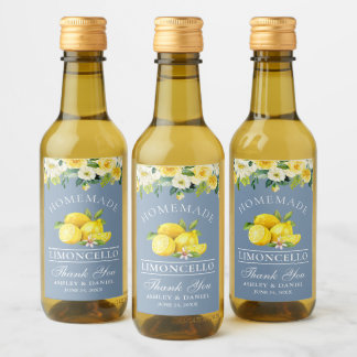 Limoncello Lemons Floral Dusty Blue Mini Weinetikett