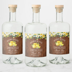 Limoncello Lemons Floral Wood Alkoholflaschenetikett