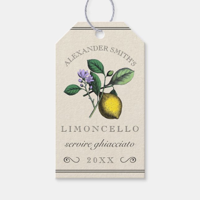 Limoncello Vintag Lemon Illustration | Flasche Geschenkanhänger (Vorderseite)