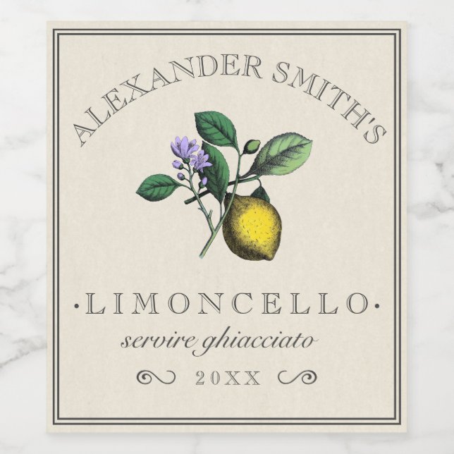 Limoncello Vintage citron Étiquette d'illustration (Étiquettes simples)