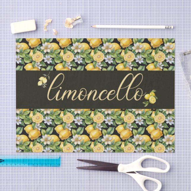 Limoncello, Wasserfarbe-Limonen mit Blumenmuster Seidenpapier (Handwerk)
