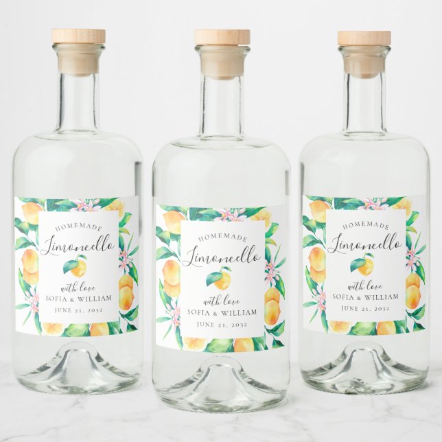 Limoncello Wasserfarben Zitronen Liquor Flasche Et Alkoholflaschenetikett (Flaschen)