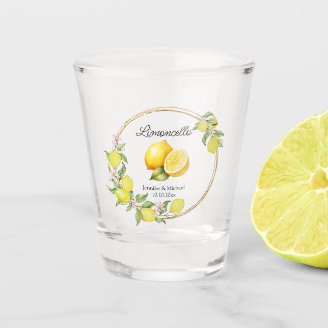 limoncello watercolor lemon wedding summer chic schnapsglas (Vorderseite)