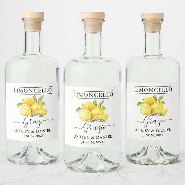 Limoncello Wedding Grazie Alkoholflaschenetikett (Flaschen)