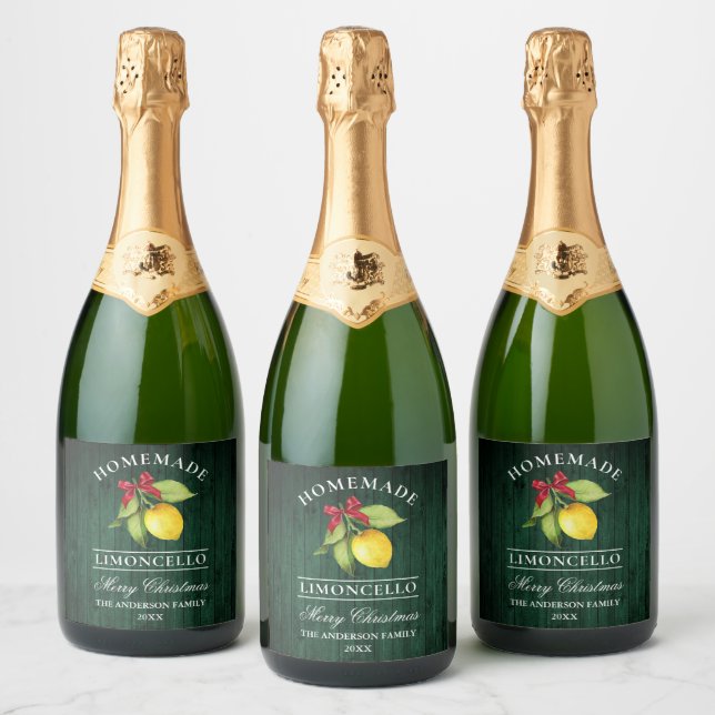 Limoncello Weihnachts-Grünholz-Flaschenetikett (Flaschen)