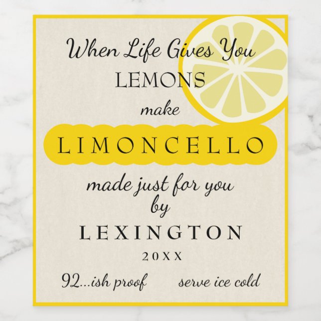 Limoncello, wenn das Leben Lemons selbst macht Weinetikett (Einzelnes Label)