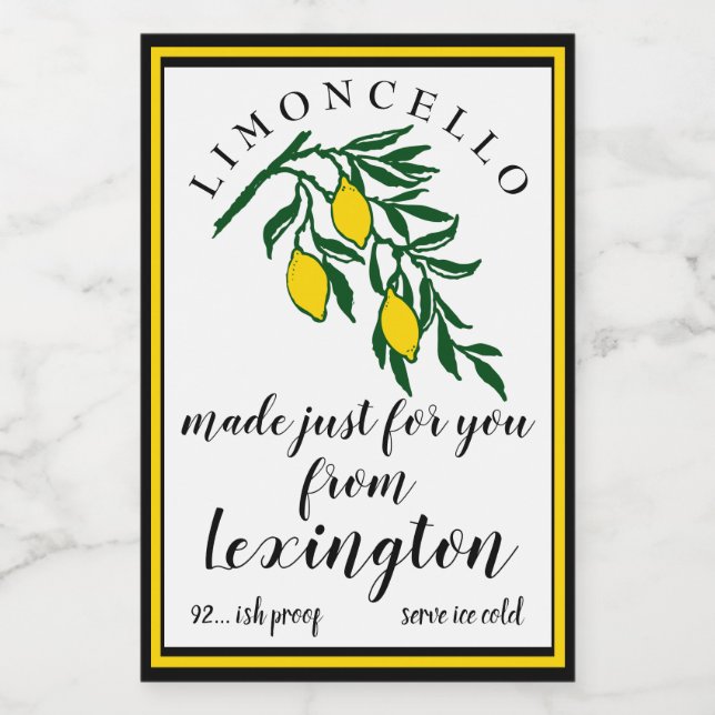 Limoncello-Zitronen auf dem Etikett für Zweigflasc (Einzelnes Label)