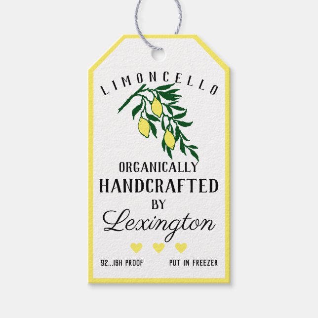 Limoncello-Zitronen auf einem Branch-Flaschenhang- Geschenkanhänger (Vorderseite)
