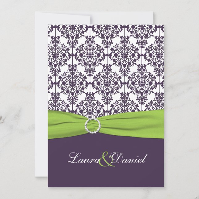 Limone das DRUCKband, lila Damast-Hochzeit laden Einladung (Vorderseite)