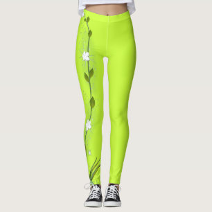 Limone grüne Leggings mit Vining Blume auf einem