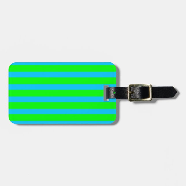 Limone grüne und aquamarine blaue Neonstreifen Gepäckanhänger (Vorderseite horizontal)