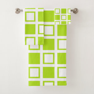 Limone grüne und weiße Quadrate Badhandtuch Set