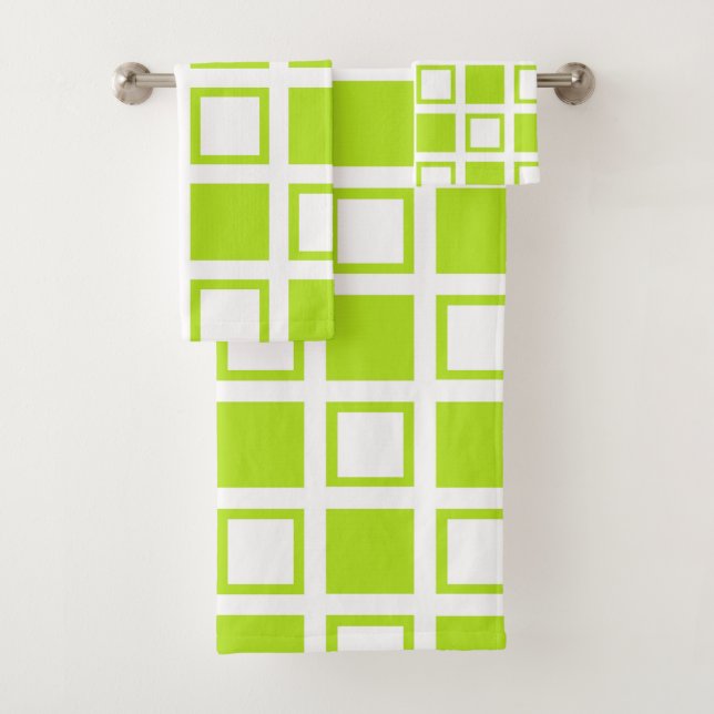 Limone grüne und weiße Quadrate Badhandtuch Set (Insitu)