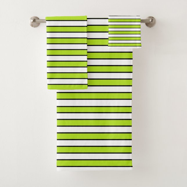 Limone grüne, weiße und schwarze Streifen Badhandtuch Set (Insitu)