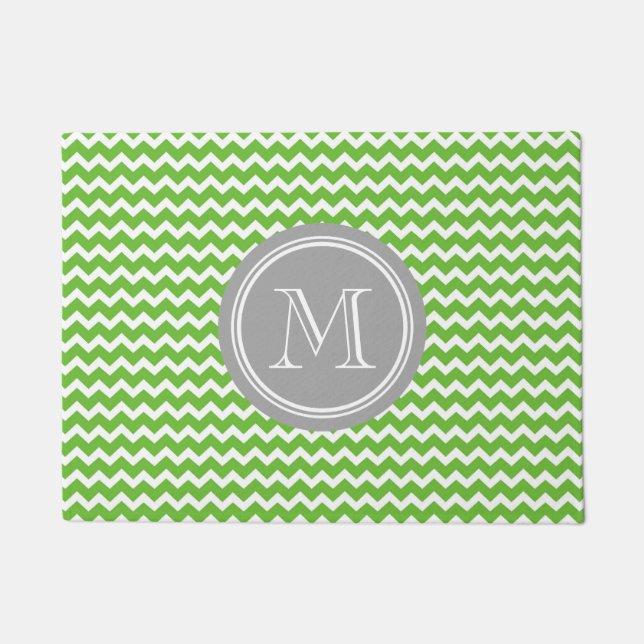 Limone grüne Zickzack graue Monogramm-Fußmatte Fußmatte (Vorderseite)