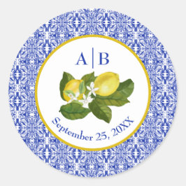 Limone I Italienisch Lemon & Blue Tile Couple Stic Runder Aufkleber