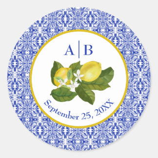 Limone I Italienisch Lemon & Blue Tile Couple Stic Runder Aufkleber