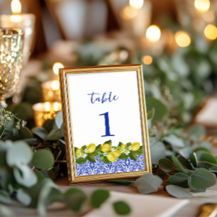Limone I Italienische Zitrone & Blaue Fliesenkarte Tischnummer