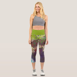 Limone Lagune, grüne, Lila und weiße Zellen Capri Leggings