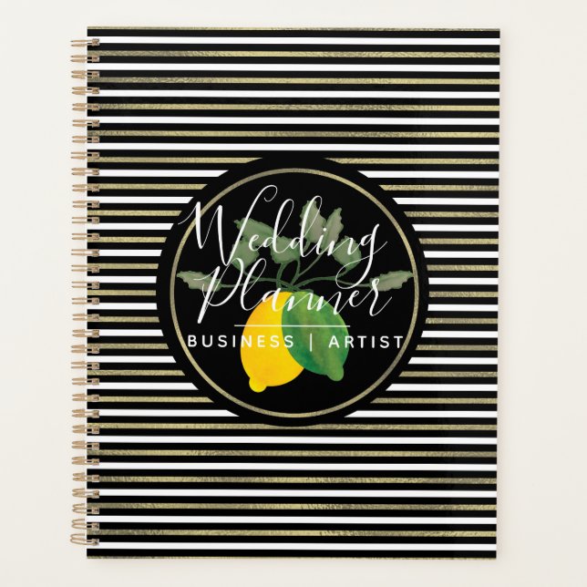Limone Lemon-Wasserfarben-Logostreifen Hochzeit Planer (Vorderseite)