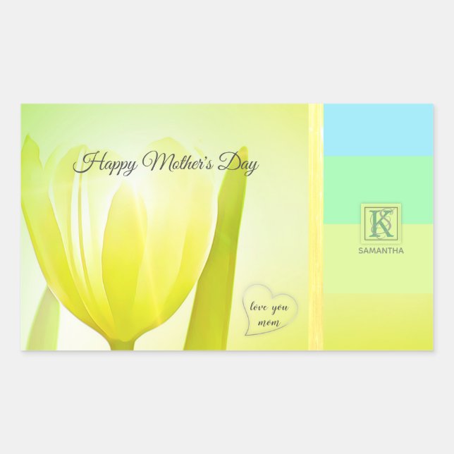 Limone Pastell Palette Tulip Foto Monogram Rechteckiger Aufkleber (Vorderseite)