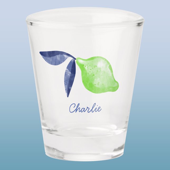 Limone Personalisierte Zitrusfrüchte Schnapsglas (Citrus lime personalized name watercolor art shot glass)