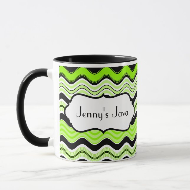 Limone, schwarze, weiße Streifen - personalisierte Tasse (Links)