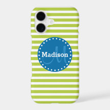 Limone Streifen Blaues Monogramm