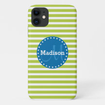 Limone Streifen Blaues Monogramm