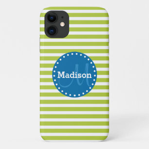 Limone Streifen Blaues Monogramm Case-Mate iPhone Hülle