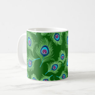 Limone und blaue Pfauenfedern auf Smaragdgrün Kaffeetasse