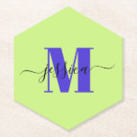 Limone und Lila Personalisierte Monogramm-Unterset Untersetzer<br><div class="desc">Personalisierte Monogramm-Untersetzer mit Limonem und lila Farbduo. Verfügt über Vornamen und zuletzt Ersteingabe in flockigem Skript über fette Serifentypografie. Akzentuieren Sie Ihre Dekoration mit individuellen Untersetzer!</div>