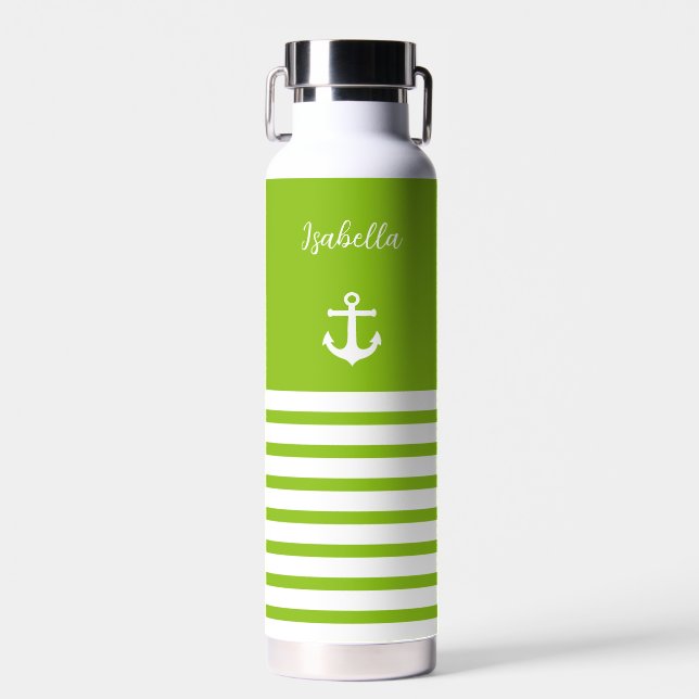 Limone und weiße Streifen Nautic Personalisiert Trinkflasche (Vorne)