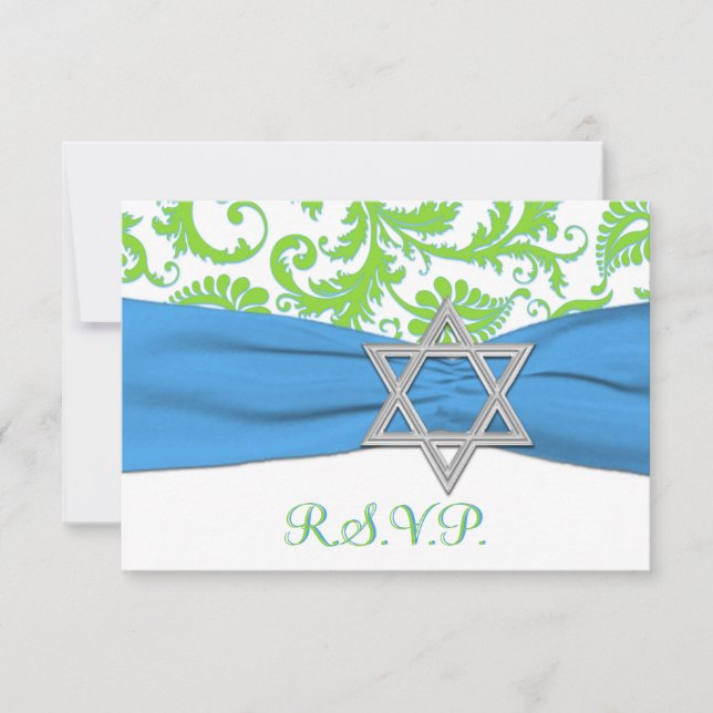 Limone, weiße, blau-DRUCKTE RIBBON-RSVP-Karte RSVP Karte (Vorderseite)