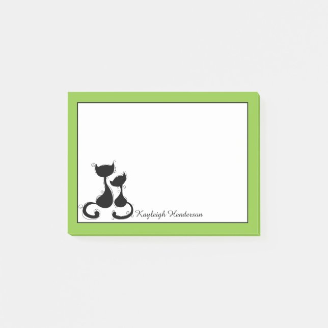 Limone weiße schwarze Katzen-Silhouette Post-it Klebezettel (Vorderseite)