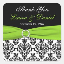 Limone, weiße und schwarze Damaskus-Hochzeitsgunst Quadratischer Aufkleber