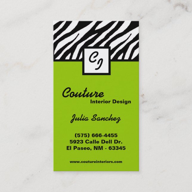 Limone Zebra Print Custom Business Card Visitenkarte (Vorderseite)