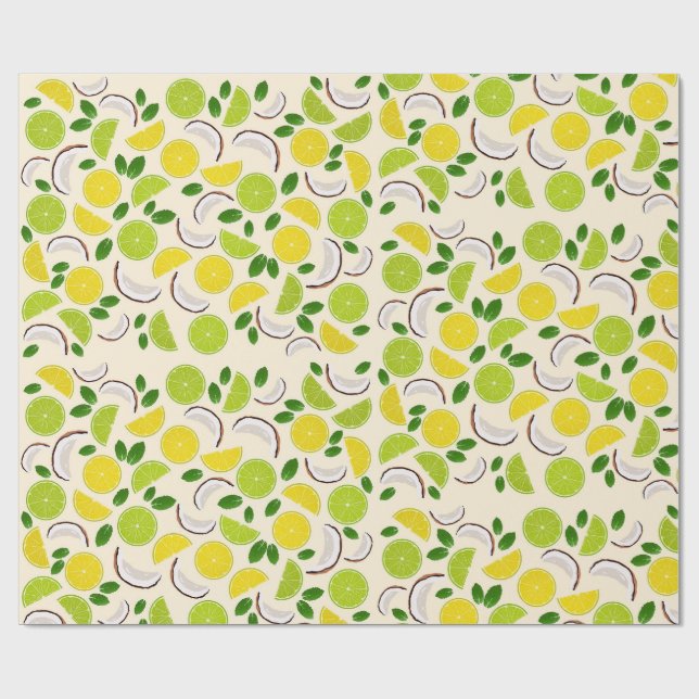 Limone Zitronencoconut und Minzfrostmuster Geschenkpapier (Flach)