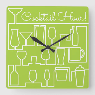 Limonengrün-Cocktail-Party Quadratische Wanduhr
