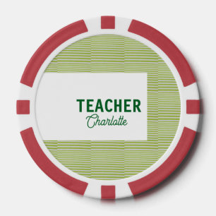Limonengrün-weiß gestreifter Lehrer-Professor-Name Pokerchips