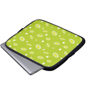 Limonengrüne Gänseblümchen-Punkte-Retro-Frühlingsm Laptopschutzhülle