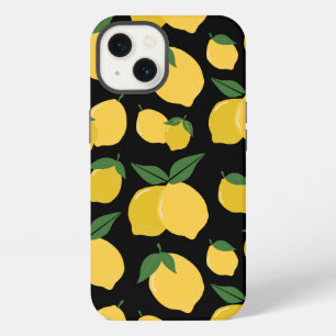 Limonenmuster Retro-Frucht Gelb auf Schwarz iPhone Hülle
