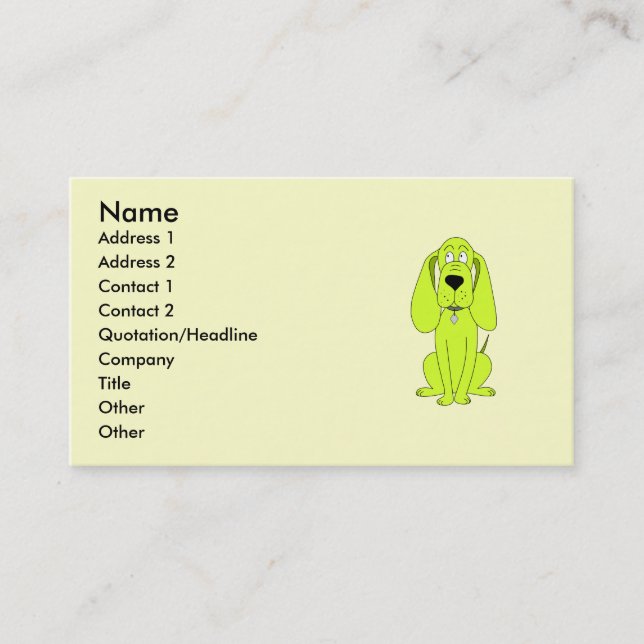 Limoner grüner Hund. Niedliche Jagdhund-Karikatur Visitenkarte (Vorderseite)