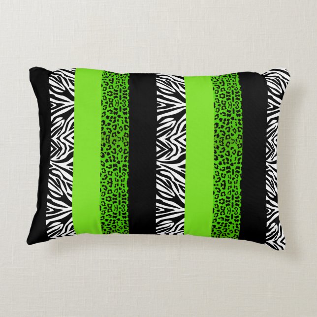 Limoner grüner Leopard-und Zebra-Tierdruck Dekokissen (Rückseite)