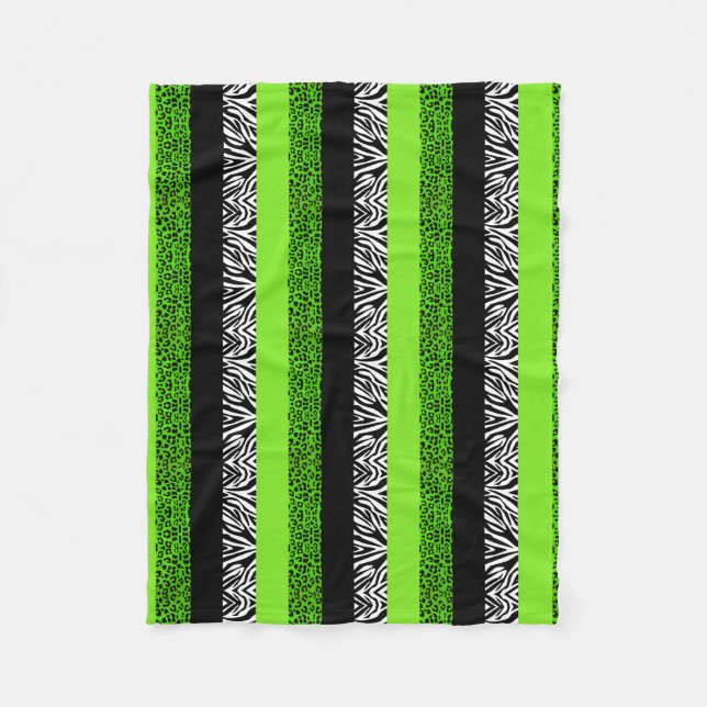 Limoner grüner Leopard-und Zebra-Tierdruck Fleecedecke (Vorderseite)
