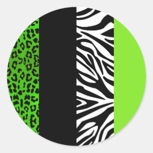 Limoner grüner Leopard-und Zebra-Tierdruck Runder Aufkleber