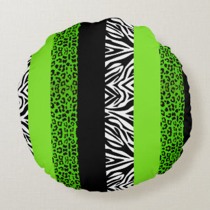 Limoner grüner Leopard-und Zebra-Tierdruck Rundes Kissen