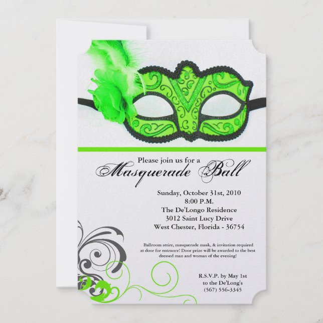 Limoner Maskenball-Maskenkostüm Halloween-Teil Einladung (Vorderseite)