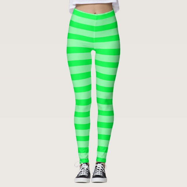 Limoner Pie Neon Green Black Rave Streifen Leggings (Vorderseite)