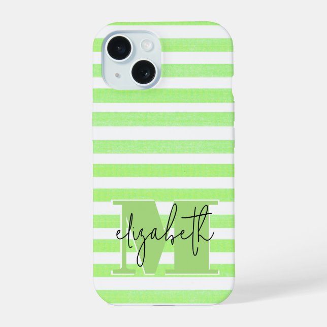 Limoner Streifen Mit Monogramm iPhone 15 Hülle (Rückseite)